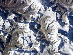 
Nasa has taken some excellent photos over the years. Here is a Nasa photo from the south including Makalu (lower right), Kangchungtse, Chomolonzo, Baruntse, Chamlang, Hongu Valley, East and West Cols, Island Peak.

